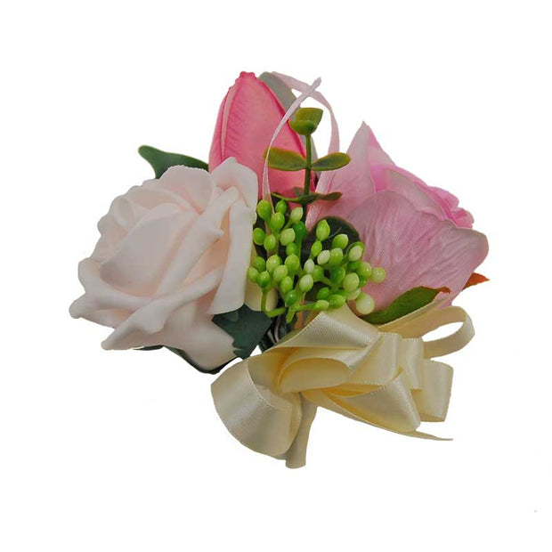 Pink Foam, Silk Rose, Eucalyptus & Tulip Pin On Wedding Corsage