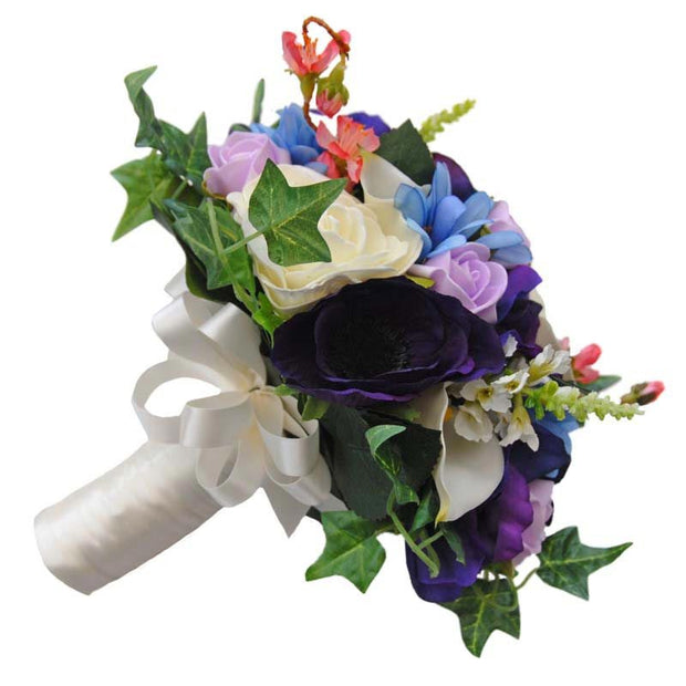 Bridesmaids Purple Anemonie, Ivory Calla Lily & Blue Agapanthus Wedding Bouquet