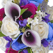 Bridesmaids Purple Calla Lily, Veronica, Cerise & Blue Silk Anemone Wedding Posy