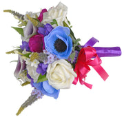 Bridesmaids Purple Calla Lily, Veronica, Cerise & Blue Silk Anemone Wedding Posy