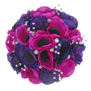 Bridesmaids Purple & Cerise Silk Anemone Crystal Wedding Bouquet
