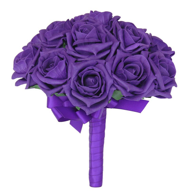 Bridesmaids Purple Artificial Rose Wedding Posy Bouquet