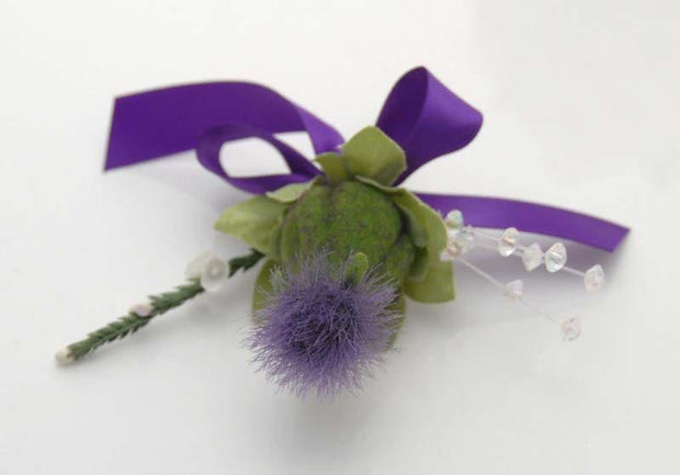 Purple Scottish Thistle & Silk White Heather Crystal Buttonhole