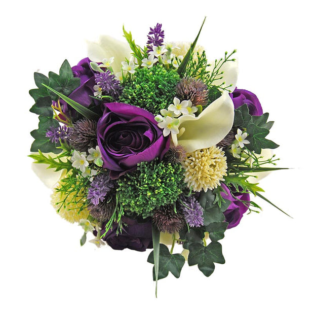 Purple Silk Rose, Ivory Calla Lily & Elderflower Bridal Wedding Bouquet