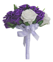 Bridesmaids Purple, White Rose & Ficus Leaf Wedding Posy