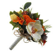 Raspberry Calla Lily, Teasel Thistle, Burnt Orange Silk Hydrangea & Apricot Peony Bridal Wedding Bouquet