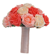 Coral, Peach & Cream Foam Rose Bridal Wedding Bouquet