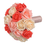 Coral, Peach & Cream Foam Rose Bridal Wedding Bouquet