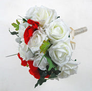 Red Silk Poppy & Ivory Foam Rose Bridesmaids Wedding Posy