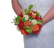 Brides Red Silk Poppy, Orange Rose Hops & Wheat Wedding Bouquet