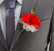 Red Silk Poppy & Gypsophila Wedding Guest Buttonhole