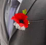 Red Silk Poppy & Gypsophila Wedding Guest Buttonhole