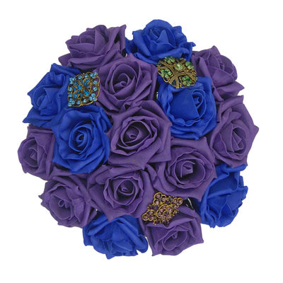 Bridesmaids Royal Blue & Purple Rose Brooch Wedding Posy