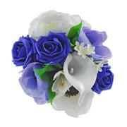 Royal Blue Rose, Silk Anemonie & Ivory Calla Lily Childrens Wedding Posy