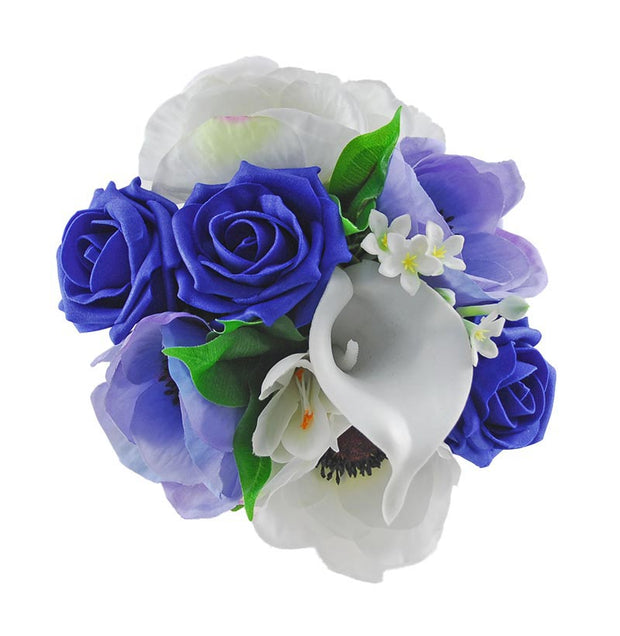 Brides Royal Blue Rose, Silk Anemone & Veronica Wedding Bouquet