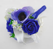 Royal Blue Rose, Silk Anemonie & Ivory Calla Lily Childrens Wedding Posy