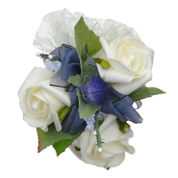 Small Ivory Rose & Blue Thistle Flower Girls Wedding Posy