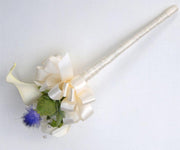 Ivory Calla Lily, Rose & Blue Thistle Flower Girl Wedding Wand