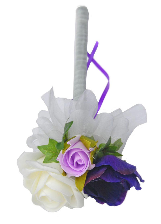 Purple Silk Anemone & Rose Bridesmaids Flower Girl Wedding Wand