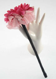 Cerise Pink Silk Gerbera Black Ribbon Flower Girl Wedding Wand