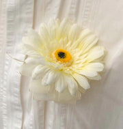Ivory Silk Gerbera Wedding Guest Buttonhole with Ivory Organza