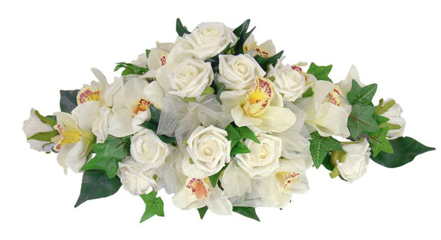 Ivory Silk Orchid & Foam Rose Wedding Top Table Arrangement