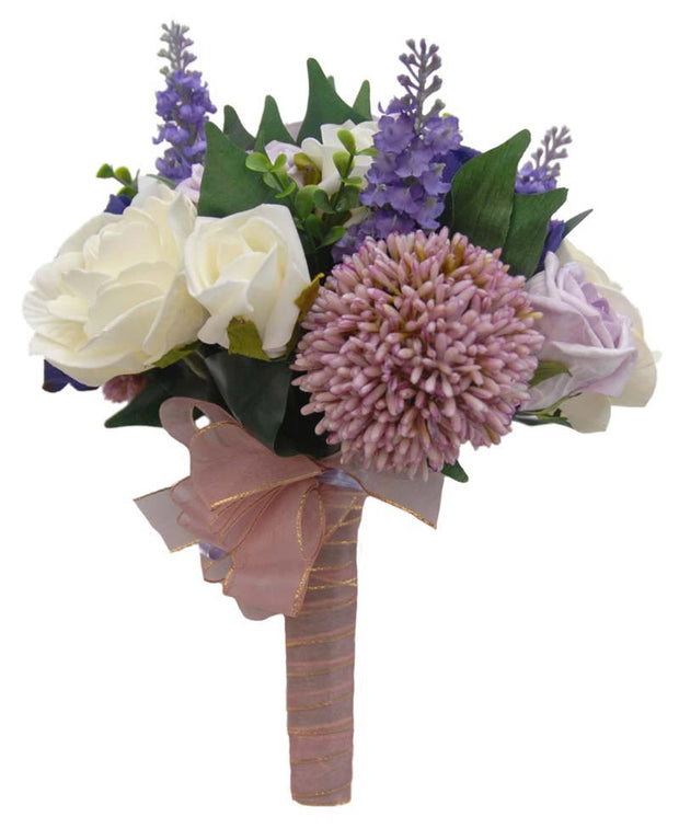 Brides Silk Lilac Allium, Lavender & Rose Wedding Bouquet