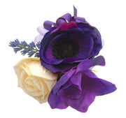Purple Lisianthus, Anemone & Cream Rose Wedding Pin Corsage