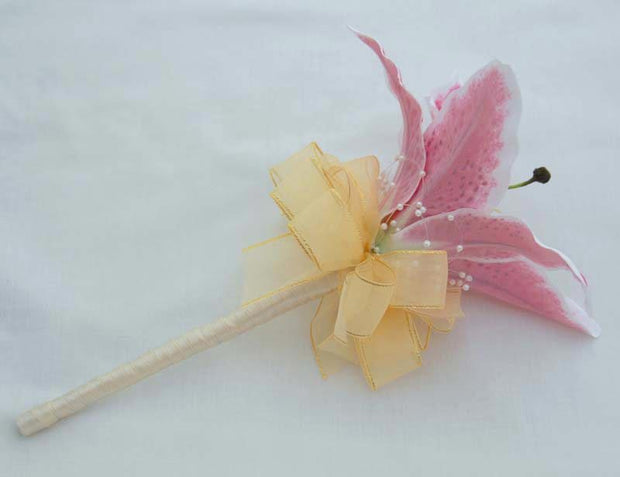 Pink Silk Stargazer Lily Flower Girl Wedding Wand