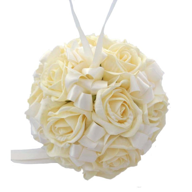 Cream Foam Rose & Satin Ribbon Wedding Flower Pomander Ball