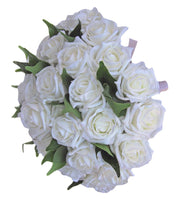 Brides Ivory Foam Rose & Green Ficus Wedding Bouquet