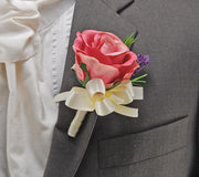 Pink Silk Rose & Lilac Lavender Wedding Guest Buttonhole