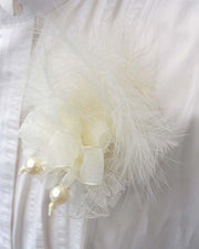 Vintage Inspired Ivory Feather, Bead, & Lace Wedding Buttonhole