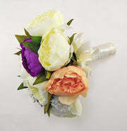 Brides Vintage Cream, Purple & Ivory Silk Peony Wedding Bouquet