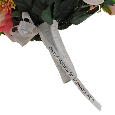 Wedding Bouquet Handle Printed Name & Date Satin Ribbon
