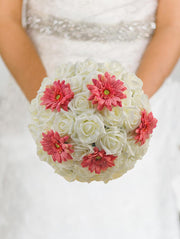 Brides Dusky Pink Silk Gerbera & Ivory Rose Wedding Bouquet