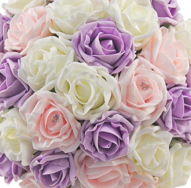 Brides Lilac, Light Pink & Ivory Foam Rose Wedding Bouquet