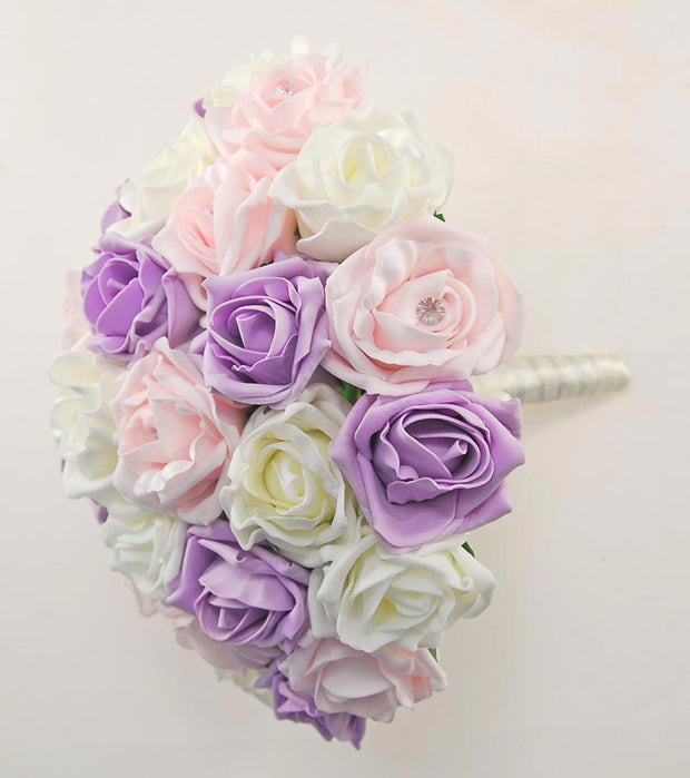 Brides Lilac, Light Pink & Ivory Foam Rose Wedding Bouquet