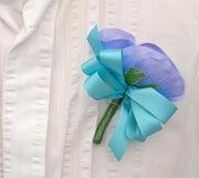 Light Blue Silk Anemone & Turquoise Bow Wedding Guest Buttonhole