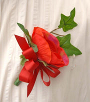 Red Silk Anemone, Crystal & Ivy Leaf Wedding Buttonhole