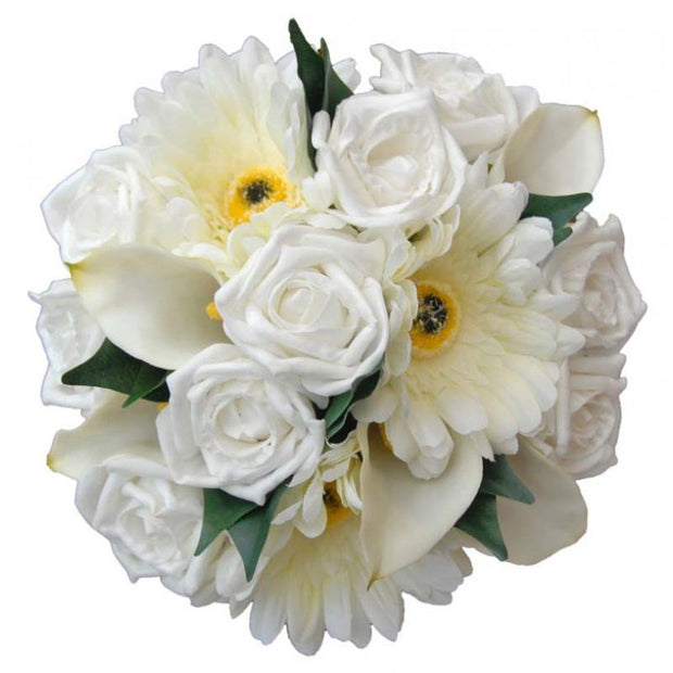 Bridesmaids White Rose, Ivory Gerbera & Calla Lily Wedding Bouquet