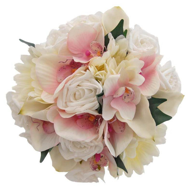 Pink Orchid, White Rose & Ivory Gerbera Bridesmaids Bouquet