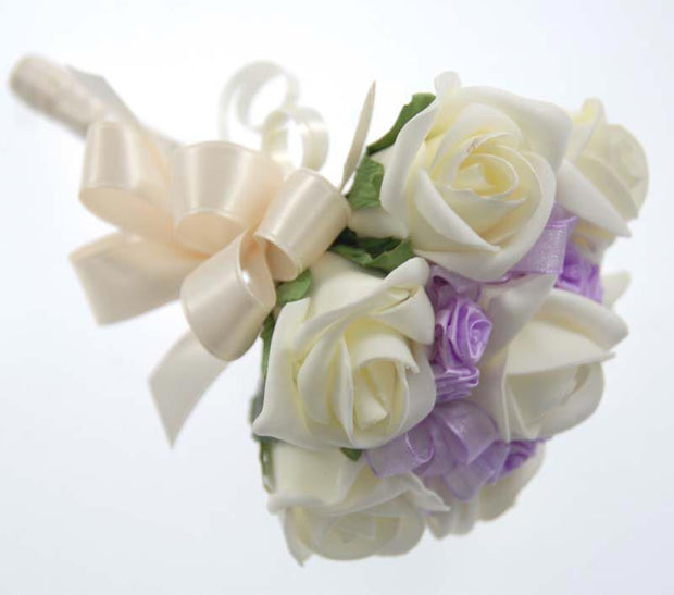 Ivory Foam Rose & Lilac Satin Roses Flower Girl Wedding Posy