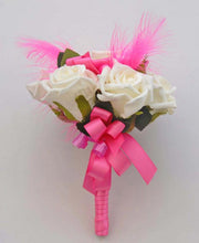 Ivory Diamante Rose & Cerise Feather Flower Girls Wedding Posy