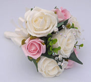 Ivory & Pink Artificial Rose & Crystal Flower Girl Wedding Posy