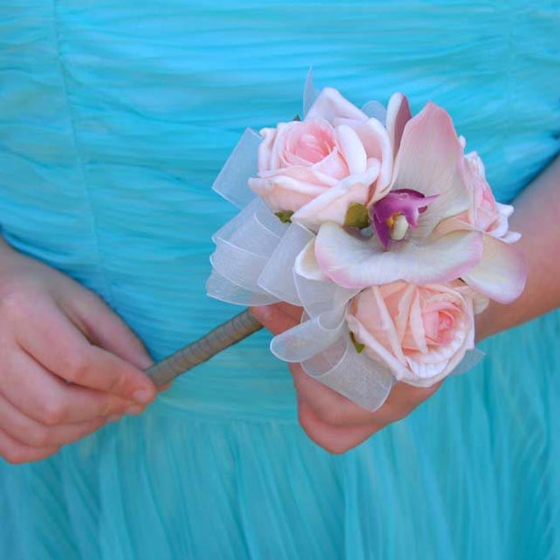 Light Pink Rose & Silk Orchid Flower Girl Wedding Wand