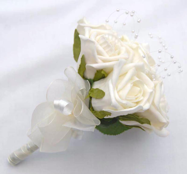 Ivory Foam Rose & Pearl Loops Flower Girl Wedding Posy