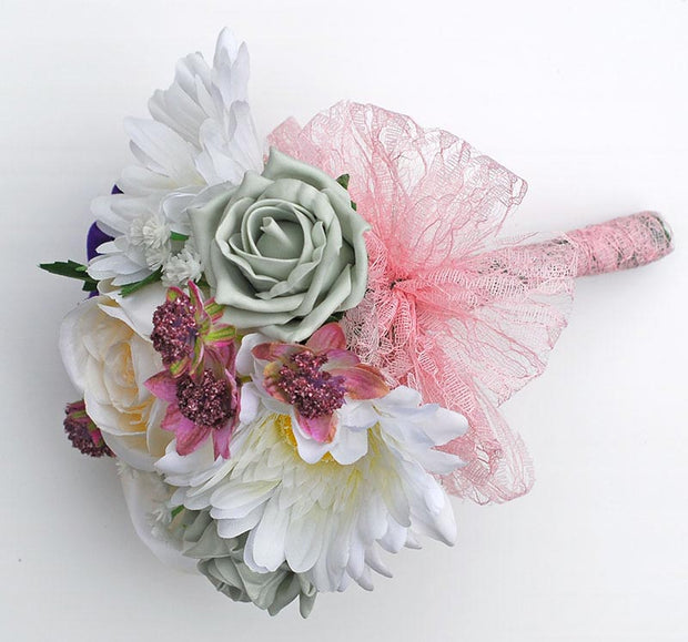 Pink Astrantia, Ivory Gerbera & Rose Flower Girl Wedding Posy