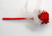 Red Silk Rose & Ivory Organza Ribbon Flower Girl Wedding Wand
