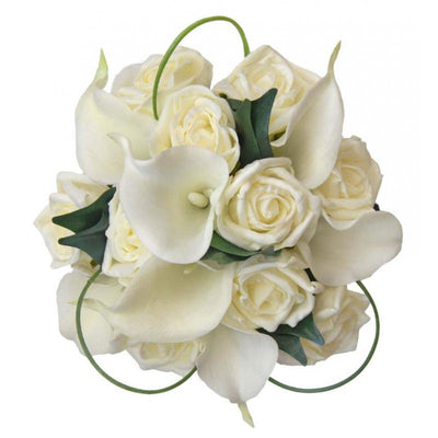 Bridesmaids Artificial Ivory Calla Lily & Rose Wedding Bouquet